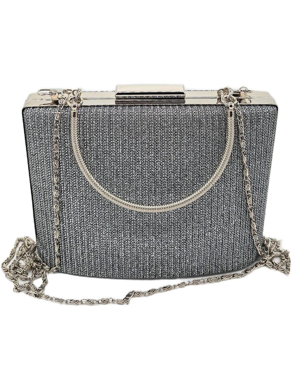 Elegant Silver Evening Clutch Bag with Chain Strap